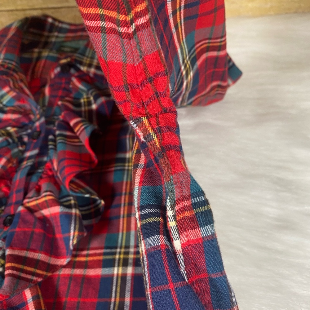 Lauren Ralph Lauren Red Blue Plaid Ruffle Front Shirt 100% Cotton LRL sz M - Picture 9 of 11